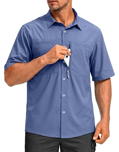 Image of G Gradual Men's Fishing Shirts with Zipper Pockets UPF 50+ Lightweight Cool Short Sleeve Button Down Shirts for Men Hiking