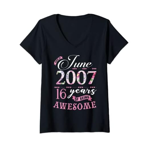 Mujer Regalo floral de 16 cumpleaños para mujeres nacidas en junio de 2007 Camiseta Cuello V