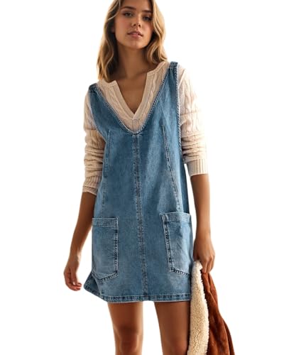 denim overall dress short Amazon.com: Women's Overall Casual Vintage Denim Dress Round Neck  Sleeveless Mini Denim Jumper Skirt(Blue-XS) : Clothing, Shoes & Jewelry