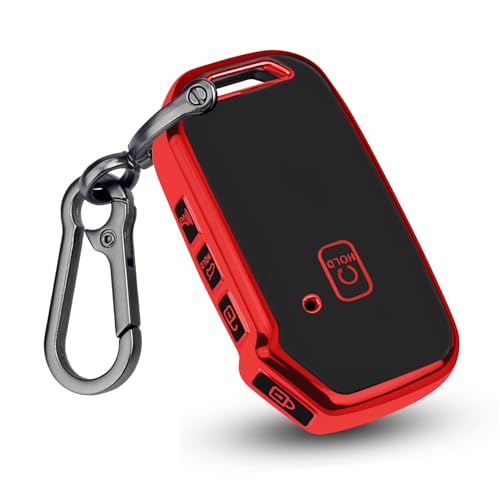 MILD EAST for Kia Key Fob Cover with Keychain, Soft TPU Key Case for Kia 2019-2025 Cerato Ceed Forte NIRO Telluride Seltos Soul,Anti-Scratch Protective Key Cover with Full Coverage(Q-Red)