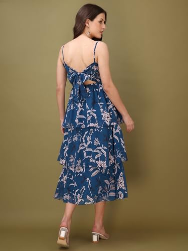 Image of PURVAJA Women's Layered Below Knee Length Dress (Floe-022-024)