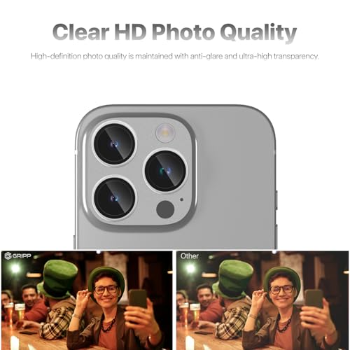 Image of GRIPP 3in1 Focal Camera Lens Protector for iPhone 16 Pro, iPhone 16 Pro Max / 17 Pro / 17 Pro Max / 15 Pro / 15 Pro Max, Aluminium Alloy Ring, Ultra-Clear HD Glass, Easy Install - Silver