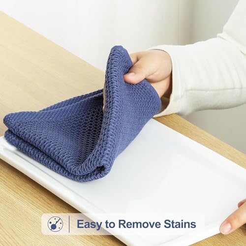 Image of Cotton Kitchen Dish Cloths, 6 Pack Super Absorbent and Lint Free Waffle Weave Dish Towels, Fast Drying Dish Rags for Washing Dishes, 13.4 X 13.4 Inch, (Dark Blue, Pack of 6)