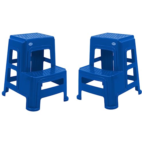 Image of SKYGLAMOUR Supreme Plastic Multi-Purpose Step Stool for Home | Office&Kitchen Use with Weight Bearing Capacity of 150 Kg |2 Step Stool for Home| Color: French Blue; Qnt: 2 Pcs.