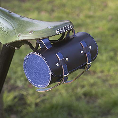 Sacoche à outils guidon vélo en cuir véritable London Craftwork fait main bleu et noir