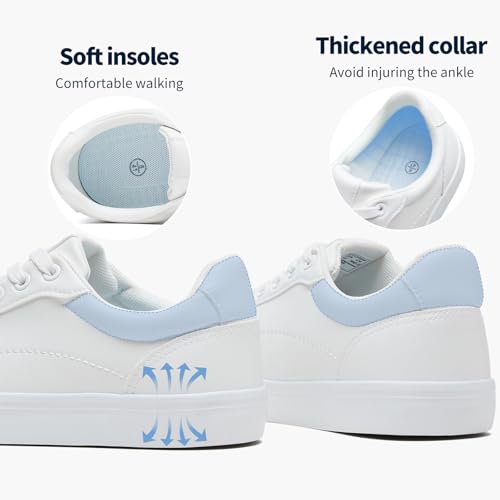 Image of Rominz Men's White Tennis Shoes PU Leather Fashion Sneakers | Faux Leather, Water Resistant, Easy to Clean, Easy to Style ,Soft Comfortable, Non-Slip Sole