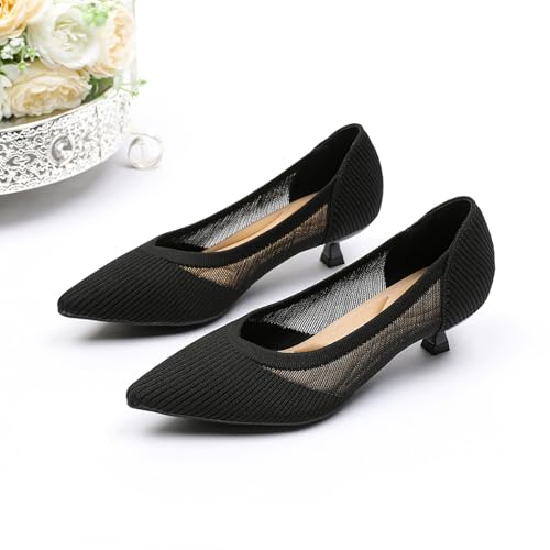 Women's Knitted Pointed Toe Kitten Heels Pumps Slip On Comfortable Breathable Knit Closed Toe Heels Work Office Casual Formal Dress Shoes Women's Pumps4