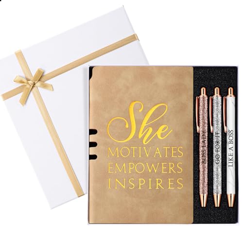 Cadeau de remerciement femme élégant incluant journal en cuir et 3 stylos de bureau