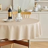 Decorelia Faux Linen Round Table Cloth 60 inch, Waterproof Decorative Fabric Anti-Scratch Texture Round Tablecloth Cover for Dining, Kitchen & Outdoor Table (60 Inch, Round (2-4 Seats), Beige)