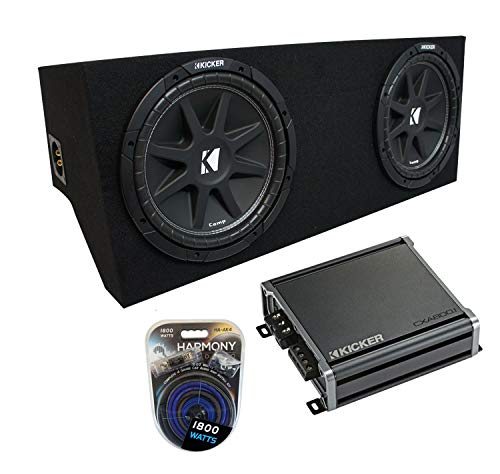 Compatible with 2005-2015 Ford Mustang Coupe Kicker Bundle Comp C10 Dual 10" Custom Sub Box Enclosure & CXA800.1 Amp