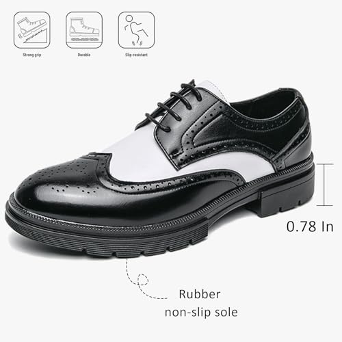 Men's Leather Two Tone Lace-up Low Chunky Heel Brogue Wingtip Oxfords Classic Pointed Toe Comfortable Non-Slip Low Top Derby Shoes Business Formal Prom Dress Shoes3
