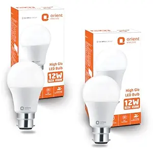 Orient Electric High Glo LED Bulb 12W, cool white light, 6500K, B22d, Pack of 2