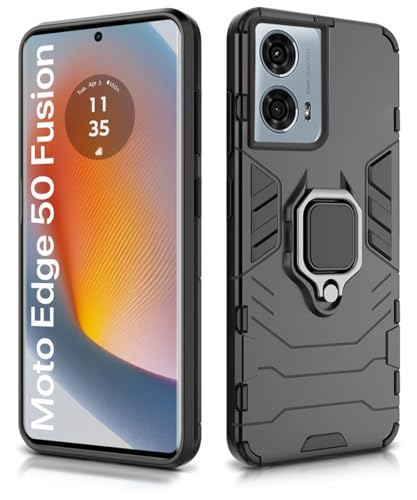 Image of WOW IMAGINE Shock Proof Back Case Mobile Cover for Motorola Moto Edge 50 Fusion 5G | Moto Edge G96 Fusion 5G Back Cover Case (Tough Armor | Hybrid PC + TPU | Ring Holder & in-Built Kickstand | Black)
