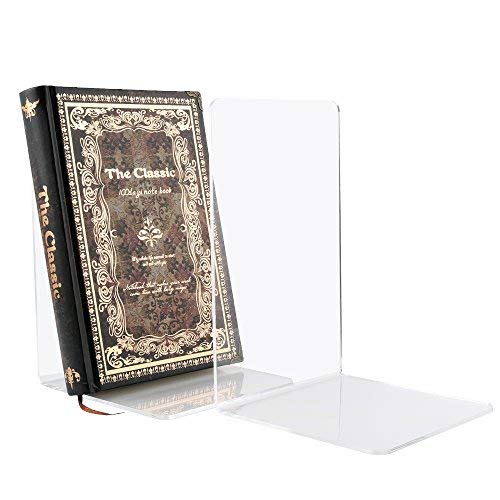 AROGEAR Plastic Acrylic Bookends Desktop Organizer Clear Design Non-Slip Book Racks Bookends for Kids Shelves Bedroom . Library Office School Decoration Gift (Transparent 1 Pair)