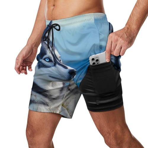 Alaskan Husky Print Mens Swim Trunks with Quick-Drying Lining Beach Shorts for Outdoor Sports2