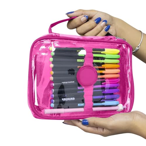 Estojo Escolar Juvenil Transparente Alça de Mão Porta Lápis Necessaire Bolsinha Cosmético Acessórios