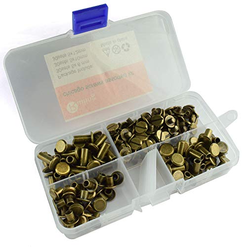 RuiLing 90 Sets Bronze Chicago Screws Assorted Kit Screw Posts Metal Accessories Nail Rivet Chicago Button for DIY Leather Decoration Bookbinding Slotted Flat Head Stud Screw 5x6/10/12mm