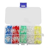Assortiment de 300 diodes LED multicolores 3 V 5 mm/3 mm - Vert, rouge, bleu, jaune, blanc, pour projets de bricolage et éclairage
