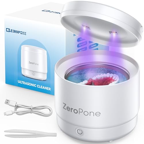 ZeroPone Portable UV Ultrasonic Cleaner,Rechargeable Cleaner Can Be Used 30-40 Times Without Power,42kHz Professional Cleaner for Cleaning Denture, Orthodontic Appliance, Invisible Brace.