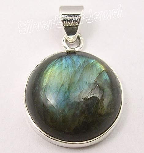 Natural Labradorite Necklace Pendant 1.1" 925 Sterling Silver Jewelery Gift