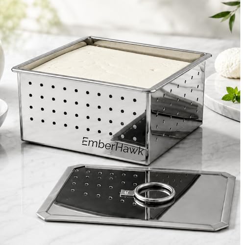 Image of Paneer Maker Steel - 12.5 x 10.5 x 6.4cm | Large | 650 ML | Stainless Steel Press Mould for Healthy Homemade Paneer, Tofu & Cheese | Rust-Free, Durable & Easy to Clean