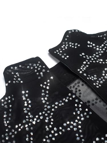 Image of PORRCEY Women's Sexy Rhinestone Mesh See Through Party Night Prom Dress