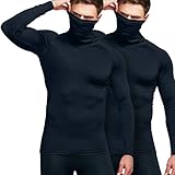 ATHLIO Men's Fit Mock Long Sleeve Compression Shirts, Athletic Workout Shirt, Active Sports Base Layer Top, Face Cover 2pack(btl47) - Black/Black,X-Large