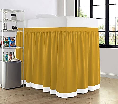 Two Tone Ruffled Dorm Room Bed Skirt- Three Sided College Dorm Bed Skirt - Extra Long Dust Ruffled Bed Skirts For Dorm Bed - 100% Egyptian Cotton 800Tc Bedskirts - Twin-Xl - 54" Drop, Gold/White #TOP3