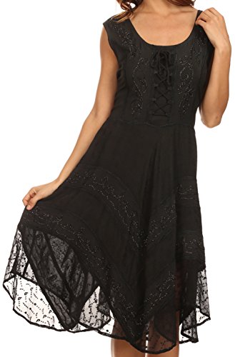 Sakkas 123 Sundara Stonewashed Rayon Mid Length Dress - Black - 1X/2X #TOP4