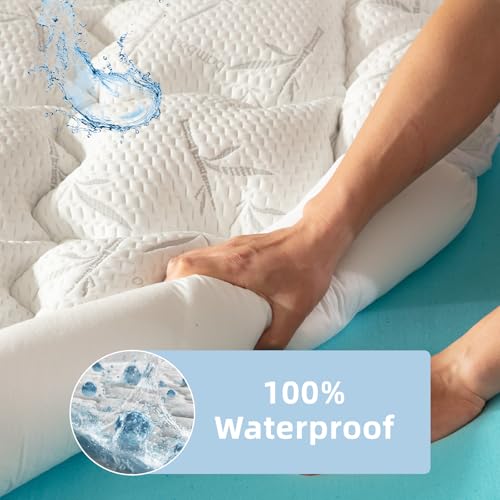 PRIMESOFT Queen Size 4 Inch Mattress Topper - 2-in-1 Dual Layer Design (2" Gel Memory Foam + 2" Plush Pillow Top) - 100% Waterproof, Medium-Firm Support for Pressure Relief & Back Pain (White) by Primesoft - Used condition - Image 4