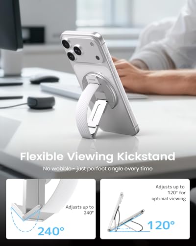 Image of 2026 Klearlook for MagSafe Phone Grip with Silicone Finger Strap, Removable Magnetic Phone Ring Holder with Adjustable Kickstand, Finger Phone Ring Grip for iPhone 17 /16 /15 /14 /13 /12 Series, White