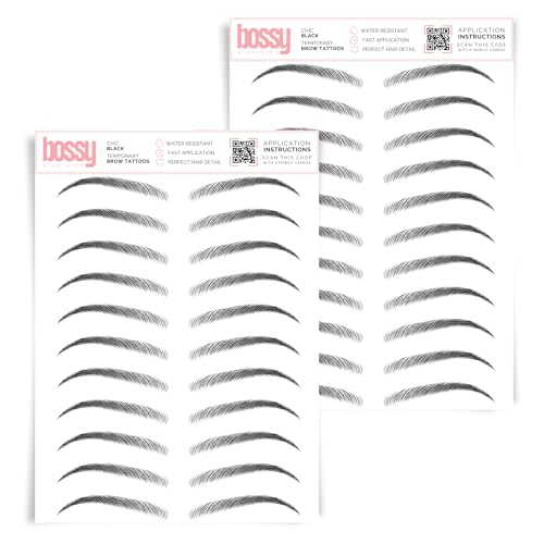 2 Pack Temporary Eyebrow Tattoos Waterproof Eyebrow Stickers, False Tattoos Hair Like Peel Off Instant Transfer Brows For Women And Men | Natural Strokes, Shaping (chic, black)