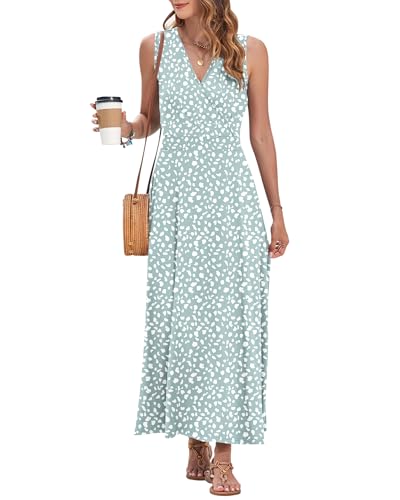 Image of AUSELILY Womens Maxi Dress Summer Sleeveless Wrap Long Dresses with Pockets | V-Neck Wrap Sleeveless Sundress, fits formal, casual, beach, vacation & daily wear