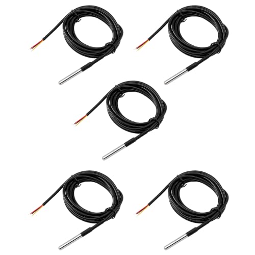 Compatible con DS18B20 - Sensor de temperatura (5 unidades, resistente al agua, cable de sensor de temperatura, 1 m,Shelly Plus Addon,Compatible con DS18B20, resistente al agua,Compatible con Arduino