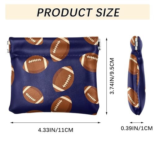 Leather Waterproof Portable No Zipper Purse, Coin Pocket Pouch Change Holder, Small Storage Bag for Men Women Headset Credit Card ID Key Lipstick, (American Footballs)3