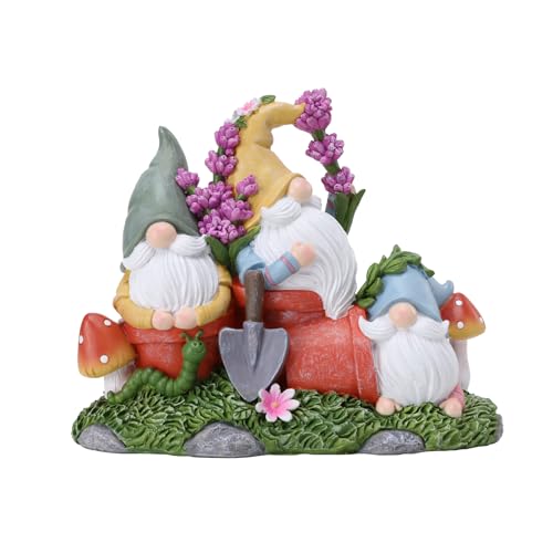 Garden Gnome Statue, Gnomes Figurine on Flower Pot with Floret and Mushroom
