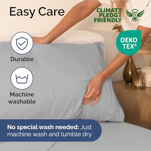 Image of Full Size 4 Piece Sheet Set - Ultra Soft & Cooling Bed Sheets - Soft Grey | Fits 8 Inch to 16 inch Mattress, Wrinkle Free & Fade Resistant with Deep Pockets, Breathable, Comfy Hotel Luxury Bedding