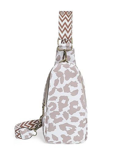 RACHAPE Women Small Crossbody Chest Bag PU Leather Sling Bag Satchel Daypack Hiking Shoulder Backpack for Traveling (Brown) (White)