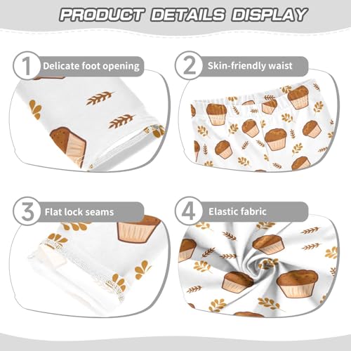 Bakery Treats Cupcakes and Leaves Girls Leggings,Workout Leggings for Girls Toddler Athletic Leggings Size for 3-10T3