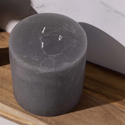 Mottled Pillar Candles By Bask - Triple Wick 6" X 6" Dripless Unscented Holiday Candles In Grey For Home Decor, Relaxation & All Occasions #TOP4