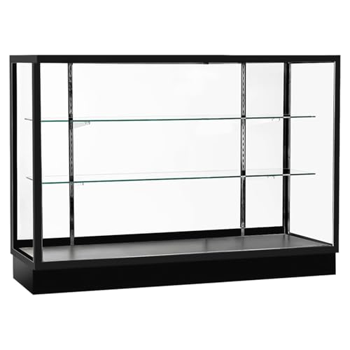 HUZJIEHUI 48”D * 20”W * 38”H - Retail Full Vision Showcase - Glass Display Cabinet with Black Aluminum Frame and led Lights