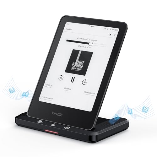 Base de carregamento sem fio com alto-falante para audiolivro, carregador sem fio compatível com Kindle Paperwhite Signature Editions 32 GB (2022 e 2024) e Kindle Colorsoft Signature Edition (32 GB