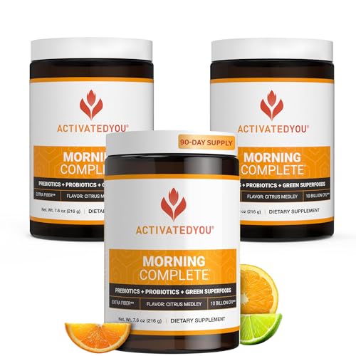 ACTIVATEDYOU Morning Complete Daily Wellness Greens Superfood Drink Mix for Gut Health w/Prebiotics Probiotics Antioxidants Green Superfoods 10 Billion CFUs (3 Pack Citrus Medley)