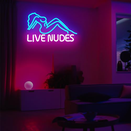 Image of Live Nudes Neon Sign Live Nudes Led Signs for Wall Decor Dimmable Neon Light Signs Neon Led Lights Light Up Sign for Man Cave Room Decor Beer Bar Pub Bedroom Hotel Party