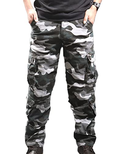 Osheoiso Pantalon Cargo Militaire DéContracté Coupe Homme Camouflage Britches Pantalon De Combat De Randonnée en Plein Air Oversized A Gris M
