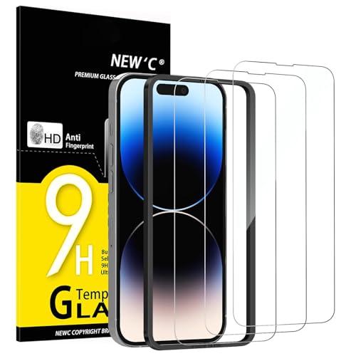 NEW'C 3 Pack Designed for iPhone 14 Pro Screen Protector (6.1 inches), Enhanced Tempered Glass...