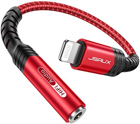 JSAUX iPhone Headphone Adapter, Lightning to 3.5mm Adapter [Apple MFi Certified] iPhone Aux Adapter Compatible with iPhone 14/14 Pro Max/13/13 Pro Max/12/12 Pro Max/11/11 Pro Max/SE/X/XR/XS/8-Red