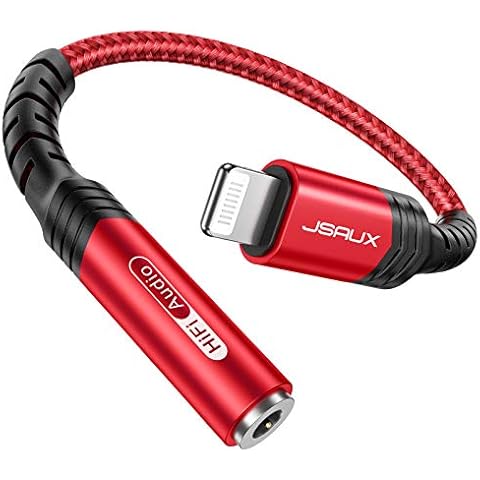 JSAUX iPhone Headphone Adapter, Lightning to 3.5mm Adapter [Apple MFi Certified] iPhone Aux Adapter Compatible with iPhone 14/14 Pro Max/13/13 Pro Max/12/12 Pro Max/11/11 Pro Max/SE/X/XR/XS/8-Red Cover
