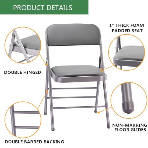 Amazing For Less FOLDING CHAIR Pack Of 2 (Fabric/Vinyl) Steel Frame Metal Foam Padded Folding Chairs (Black thumb #6