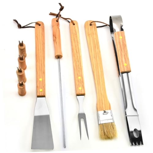 Set de utensilios para parrilla 10 piezas acero con mango de madera miniatura 5